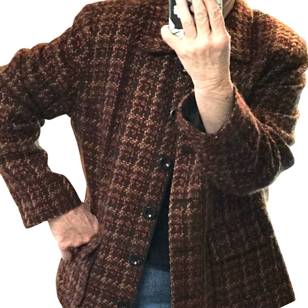 Autumn Boucle Blazer Croft & Barrow VTG 90s Button-Down Jacket Brown Rust Sz XL - Picture 9 of 10